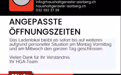 Angepasste Öffnungszeiten